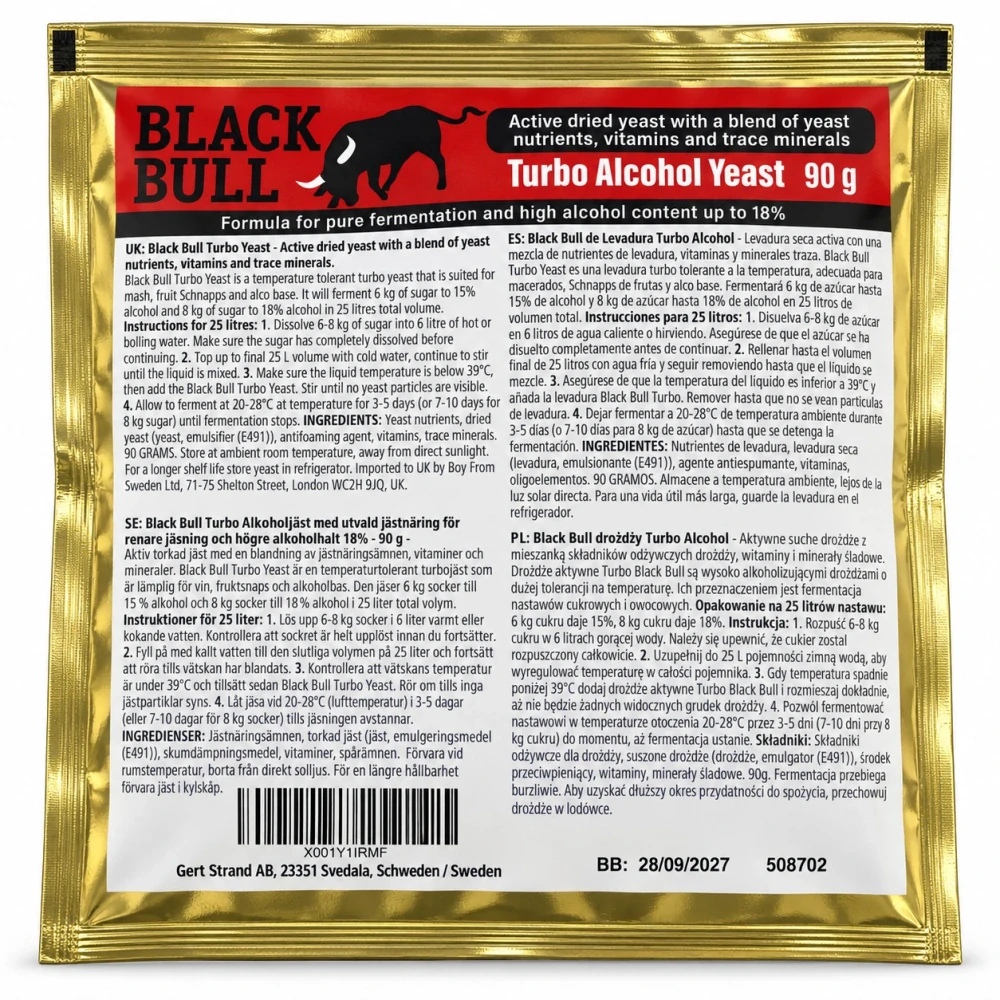 Black Bull Turbo kvasnice - 18% na ovoce, med a cukr