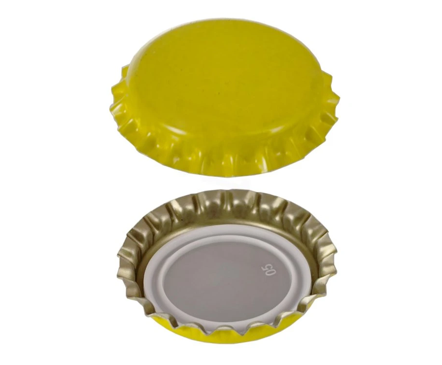 Pivní víčko 26 mm žluté lesklé - (1ks)