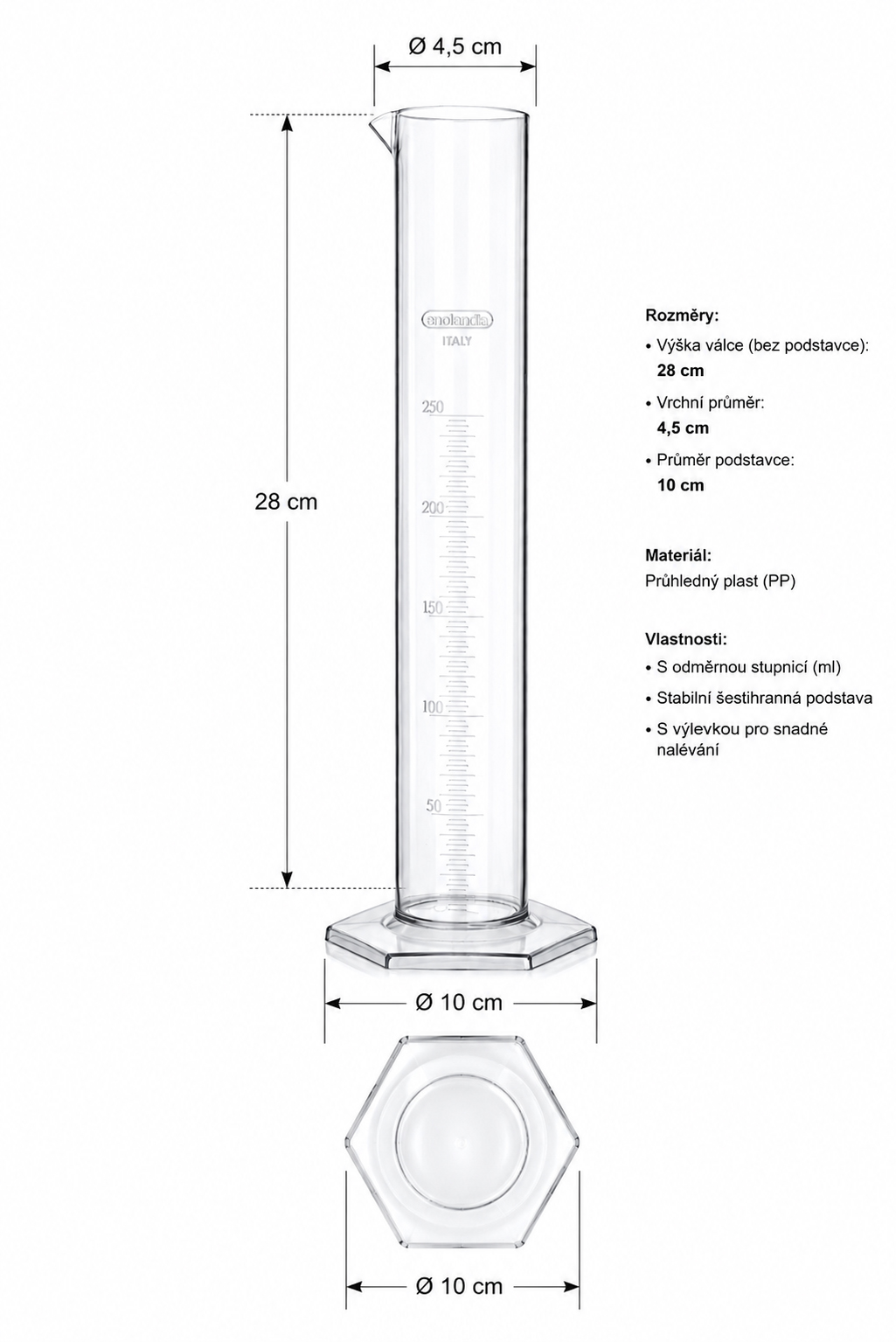 Odměrný válec se stupnicí 250 ml - čirý